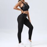 Toloer Tight Yoga Set Spell Net Sexy Sports Bra And Hip Pants Fitness Two Sets-Outfit