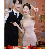 Chinese Champagne-Colored Engagement Cheongsam Toast Bridal Fishtail Dress Beautiful Registration Certificate Wedding
