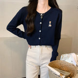 And Autumn Short Coat New Inner Match Sweater Jacket Bear Long Sleeve Cardigan Women's Lazy Wind Sweater Woman-Outfit
