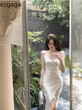 Summer New Elegant Dresses Women French Style Sexy Swinging Collar Satin Sleeveless Slim White Dress Ladies Stylish-Outfit