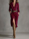 Autumn And Winter 2025 Autumn And Winter Velvet Temperament Buckle Shirt Collar Long Dress With