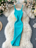 Summer Knitting Dress Women Solid Color Casual Body-con Dress Pullovers Simple Step