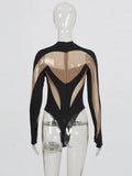 Hottie Style 2025 Autumn New Fashion Mesh Perspective Splicing Long-Sleeved Jumpsuit Pantyhose Female