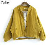 Spring New Women's Jacket Stand-up Collar Solid Color Copper Buckle Long Sleeve Short Tooling Art Coat Women Retro