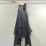 2025 New Fashion Sweet Wind Flowers Hanging Neck Design Sleeveless Irregularity Of The Dress