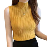 Women Ribbed Halter Tank Crop Tops Summer Spring 2023 Base T-shirt Harajuku Adults Sleeveless Solid Color Round Neck Knit Tops-Outfit