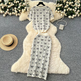 Suit Women's 2025 Summer High-End Round-Neck Short-Sleeved Bow Print Top High-Waisted Hip
