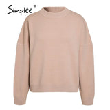 Simplee Women geometric khaki knitted sweater women casual Houndstooth lady pullover sweater female Autumn winter retro