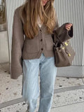 Autumn And Winter Pure Color V-Neck Single Buckle Knitted Cardigan Lazy Loose Comfortable