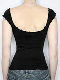 V-Neck Short Sleeve Backless Top-Outfit