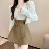 Toloer One Piece Type Button High Waist Show Thin Half Skirt Female Design Sense Small Temperament Small Waist A Word Skirt-Outfit