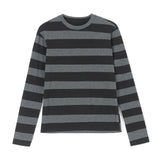 Women Y2K 2000s Retro Knit Basic Tee Shirt Casual Grey Black Striped Long Sleeve Round Neck Tops Club Streetwear-Outfit