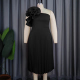 Fashion Three-Dimensional Flower Dress Sexy Shoulder Slanted Hundredfolded