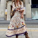 Toloer Spot Fashion Women's Wear 2024 Autumn / Winter Fashion Print Bohemian Long Dress-Outfit
