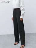 Autumn Black Ladies Office Trousers Women High Waist Pants Button Slit Female Pleat Pencil Classic Pants Solid