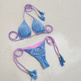 Toloer Female Hot Girl Bikini Split Sexy Triangle Double Sided Collision Color Beach Bikini Swimsuit Three Point