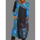 Polyester Fiber Women's Print Dress Long
