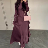 Solid Color Round Collar Lotus Leaf Long Temperament Dress In Autumn