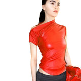 Toloer Women's Diagonal Shoulder Slim Leather Dress Summer New Street Hipster Open Shoulder Dress Female T-Outfit