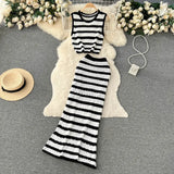 Toloer And Summer Pure Desire Gentle Wind Temperament Suit Female Hollow Out Sleeveless Short Vest Fishtail Skirt Two