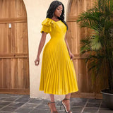 Multi-Color Lotus Leaf Sleeve Pressure Skirt Dress 100 Folds Short Sleeve Dress Elegant