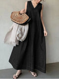 Dress Women 2023 New In Elegance Denim Vintage Casual Blue Clothes Korean Fashion LOOSE Ankle-Length Sleeveless