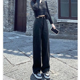 Toloer Wide-Leg Jeans Female Fall Fall 2024 New High Waist Small Show Thin Straight Loose Pants-Outfit