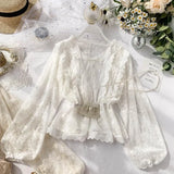 lace blouse shirt ladies French retro palace lantern sleeves lotus leaf lace shirts