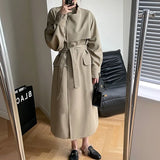 Women's Belted Long Windbreaker Women's Coat Korean Casual Slim