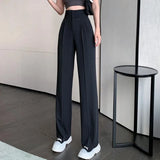 Toloer Black Suit Pants Female High Waist Hanging Down Feeling Wide Leg Pants Loose Royal Elder Sister Straight Tube Drag The Floor Casual Long Pants-Outfit