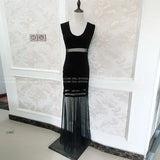 Summer V Neck Sleeveless Black Low-cut perspective Vest Vestidos Bodycon Sheath Mesh Patchwork Maxi Long Sexy Party