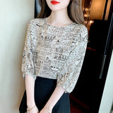 Toloer Shot In The Sleeve Print Shirt Female 2023 Summer New Round Collar Loose Senior Sense All-Match Temperament Jacket Tide-Outfit