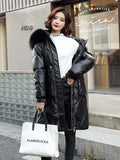2022 Big Fur Collar Down Jackets Women Long Coats Winter Thick Parkas Woman Hooded Zipper Warm Overcoats Female