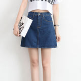 Spring And Summer 2024 Korean Fan Retro High Waist Show Thin Package Hip A-Line Denim Short Skirt Korean College Wind Solid Color Skirt-Outfit