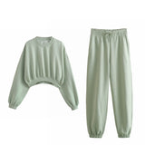 New Basic Short Style Sweater 8417803 Elastic Waist Jogging Trousers Set-Outfit