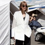 Toloer Spring New Fashion Temperament V Collar Hollow Out Perspective Lace Splicing Design Sense Long Sleeve Suit Jacket Female-Outfit