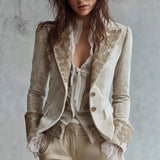 Women's Single Buckle Digital Print Lattice Long Sleeve Long Open Shirt