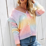 Rainbow Striped Knitwear Sweater Crew Neck Casual Women Pullovers Sweaters Female Long Sleeve Colourful Jumper Top Winter