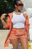 Casual Print Long Jacket and Matching Shorts Set 703-1-Outfit