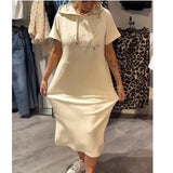 New Casual Solid-Colored Short-Sleeved Pocket Hooded Dress Women's