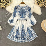 Toloer Spot Spring 2023 New Ladies Fashion V-Neck Long Sleeve Bohemian Print Dress-Outfit