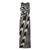 2025 New Round-Neck Elastic Body Abstract Cuffless Knitted Long Dress Women Tight-Up