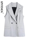 Women Fashion Double Breasted Wrap Waistcoat Vintage Sleeveless Flap Pockets Female Outerwear Chic