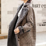 Plaid Faux Leather Fur Parka Coat Women Jacket Women's New 2020 Autumn Winter Lamb Fur Female Overcoat Outerwear