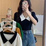 Retro Bubble Sleeve Knitted T-Shirt Women Design Small Short Top Summer New Ice T-Shirt