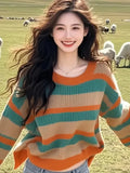 Toloer Retro Stripes Loose Lazy Sweater Knitted Women's 2025 New Winter Korean Wear Top