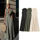 2025 New Women's Dress French Design Round Neckless Sleeveless Commuting Temperament Fan Flute