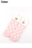 Cartoon Harajuku Rabbit Fox Bear Deer Cute Fluffy Coral Velvet Women Cotton Socks Autumn Winter Thick Warm Home Floor