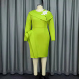 High-End Atmospheric Banquet Evening Dress Personality Long-Sleeved Lotus Leaf Dress