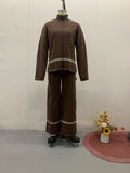 2025 New Solid Color Casual Blouse Loose Comfortable Design Micro-Thorn Trousers Set